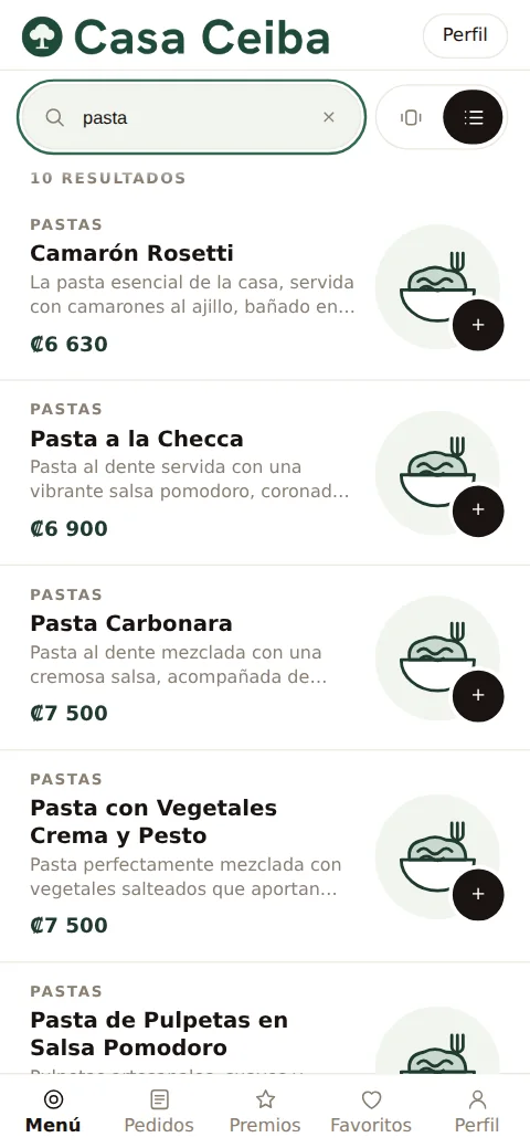 Buscador del menú de Casa Ceiba