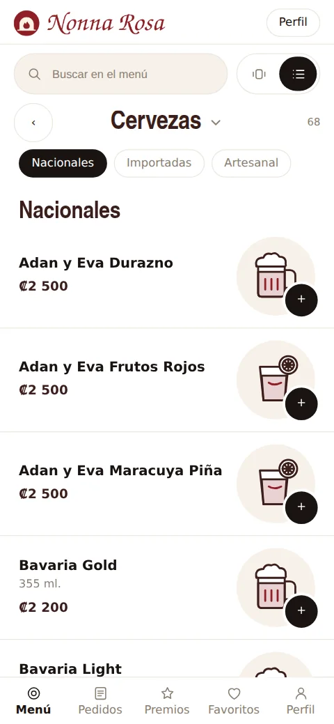 Cervezas de Nonna Rosa con subcategorías