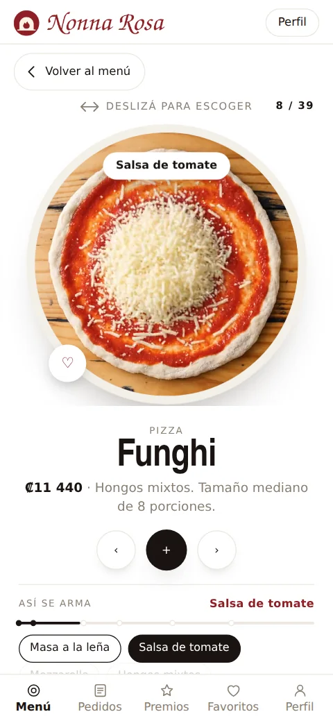 Ficha de plato en el menú de Nonna Rosa