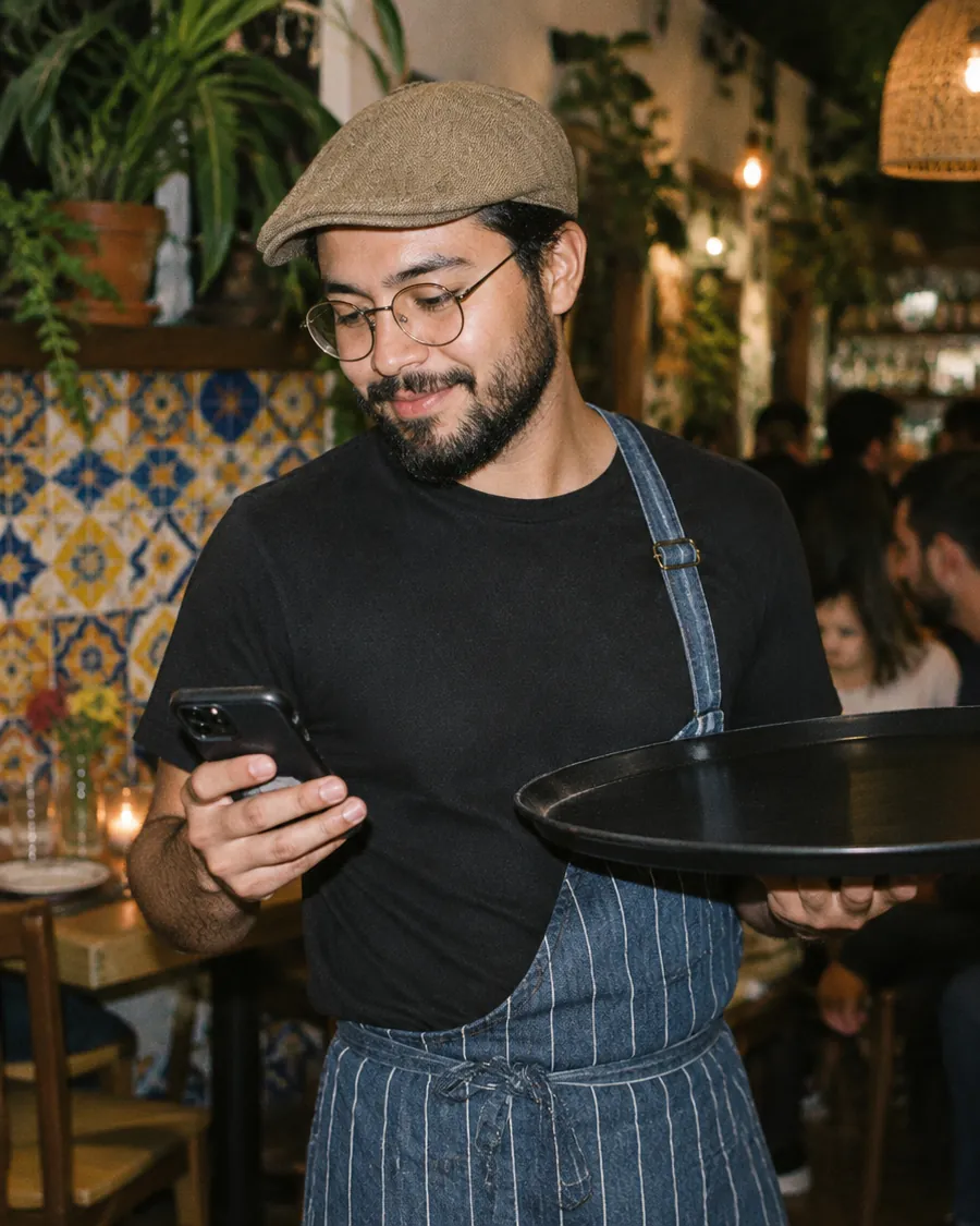 Salonero atendiendo una mesa