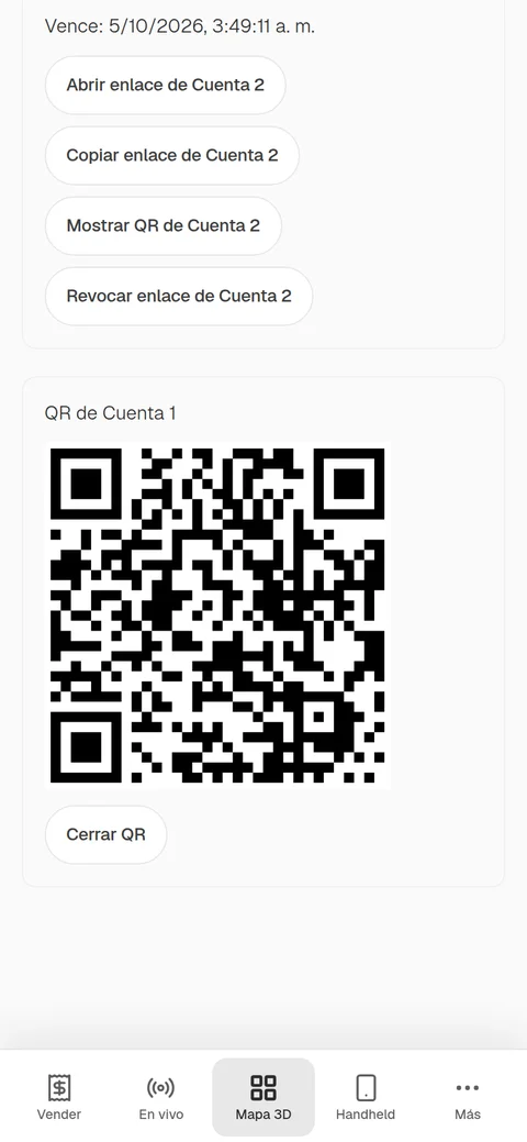 Pantalla real del salonero en Atlas: el QR de la cuenta, listo para mostrar a la mesa
