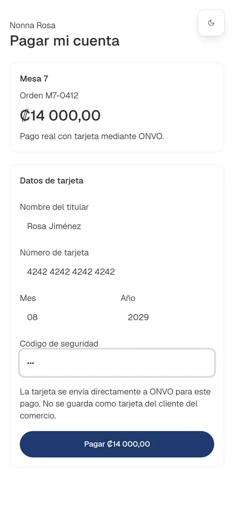 Pantalla real: datos de tarjeta